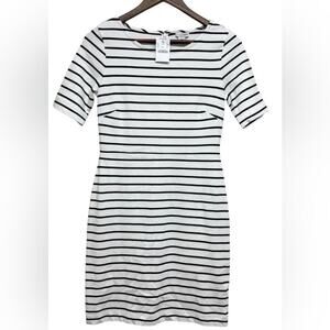 J. Crew White and Black Midi Striped dress